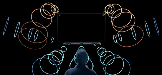 Visuel repr�sentant une TV Samsung avec dispositif OTS combin�e avec une barre de son Q-Symphony