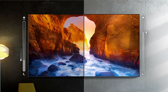 Visuel repr�sentant l'ajustement de l'affichage par rapport � la luminosit� environnante via la fonction Adaptive Picture