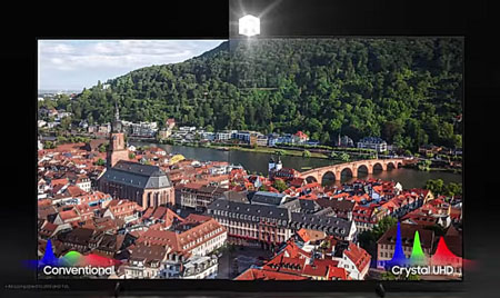 Illustration de l'optimisation des couleurs sur une TV Crystal UHD