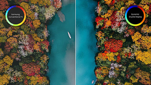 Visuel du rendu des couleurs sur un �cran Samsung Crystal Display compar� � celui obtenu avec un �cran conventionnel