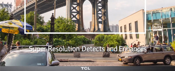 Visuel illustrant la qualité d'image améliorée lors de l'upsclaing via la fonction UHD AI Super Resolution de TCL