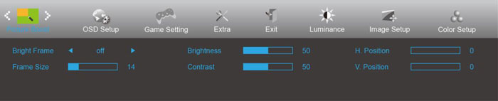 Visuel repr�sentant les r�glages de la fonction Picture Boost accessibles via le menu de certains �crans AOC
