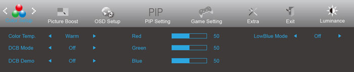 Visuel repr�sentant le menu � partir duquel le mode DCB peut �tre ajust�