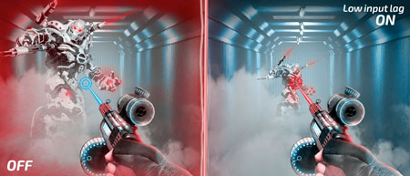 Visuel illustrant la diff�rence de rendu lorsque le mode Low Input Lag est activ� sur un �cran AOC