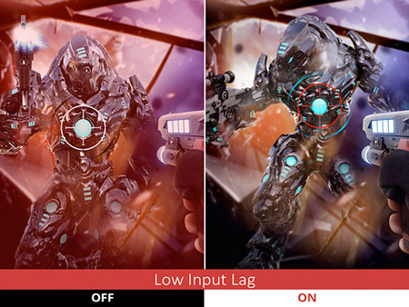 Comparaison du rendu en utilisation jeu lorsque le mode Low Input Lag est ou non activ� sur un �cran Viewsonic