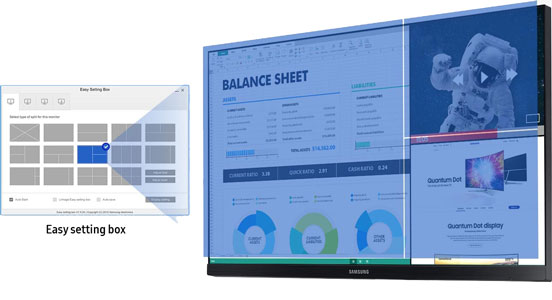 Visuel repr�sentant l'affichage divis� en plusieurs zones sur un �cran Samsung compatible Easy Setting Box
