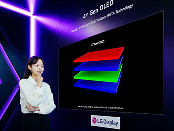 Photo d'un �cran OLED 4�me g�n�ration avec technologie RGB Tandem META pr�sent� par LG lors d'un pr�c�dent salon - (cr�dit : LG)