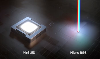 Comparaison entre une Mini-LED (� gauche) et une micro RGB LED (� droite) - (cr�dit : Samsung)