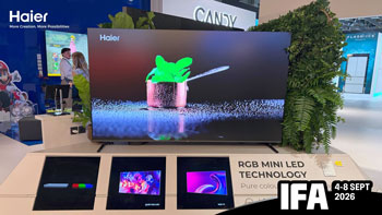 Photo d'une TV RGB Mini-LED pr�sent�e par Haier lors de l'IFA 2026 - (cr�dit : Haier)