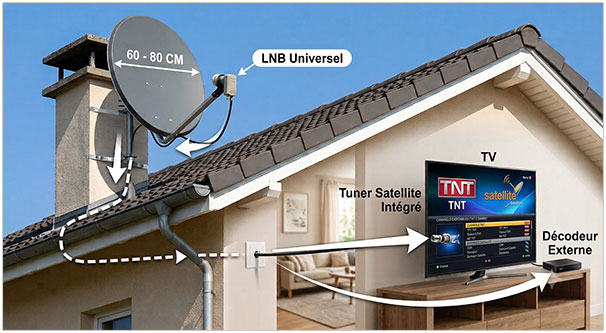 R�ception des cha�nes TNT par satellite