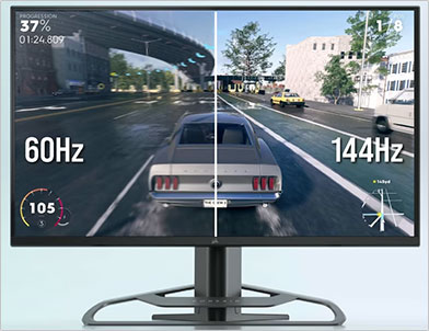 Visuel de la diff�rence de fluidit� entre un �cran 60 Hz et un �cran 144 Hz durant une session de jeu vid�o