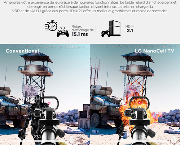 Les fonctions ALLM et VRR de la connectique HDMI 2.1 optimisent la fluidit� et limitent l'input lag en utilisation jeu