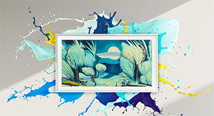 Visuel repr�sentant une TV Samsung The Frame 2025 accroch�e au mur