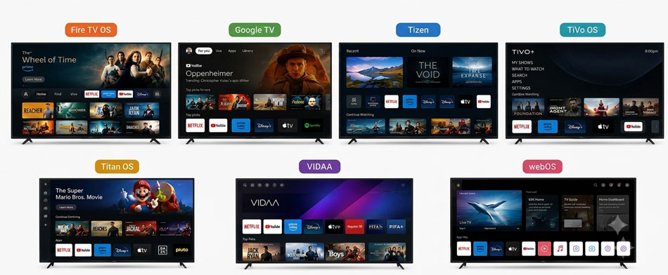 Visuel repr�sentant les 7 principales interfaces Smart TV