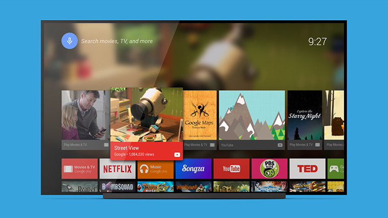 Illustration d'une TV connectée équipée d'une interface Android TV connectée dotée d'une interface Android