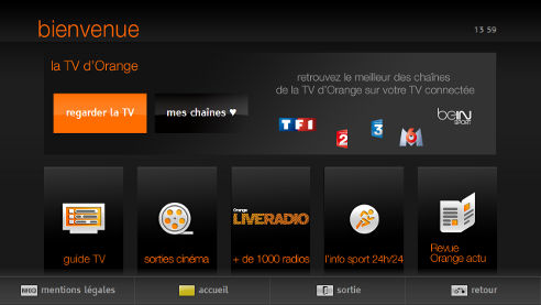 Illustration de l'application TV d'Orange accessible sur certaines TV connectées Samsung et LG