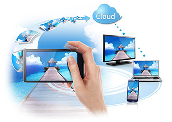 Illustration d'appareils connect�s � internet pour acc�der aux documents stock�s dans un espace cloud