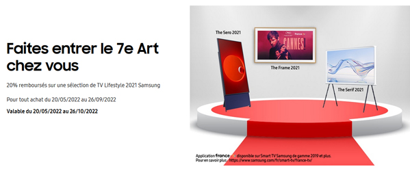 ODR Samsung Mai/Sept. 2022 : Faites entrer le 7e Art chez vous (Offre Prolongée)